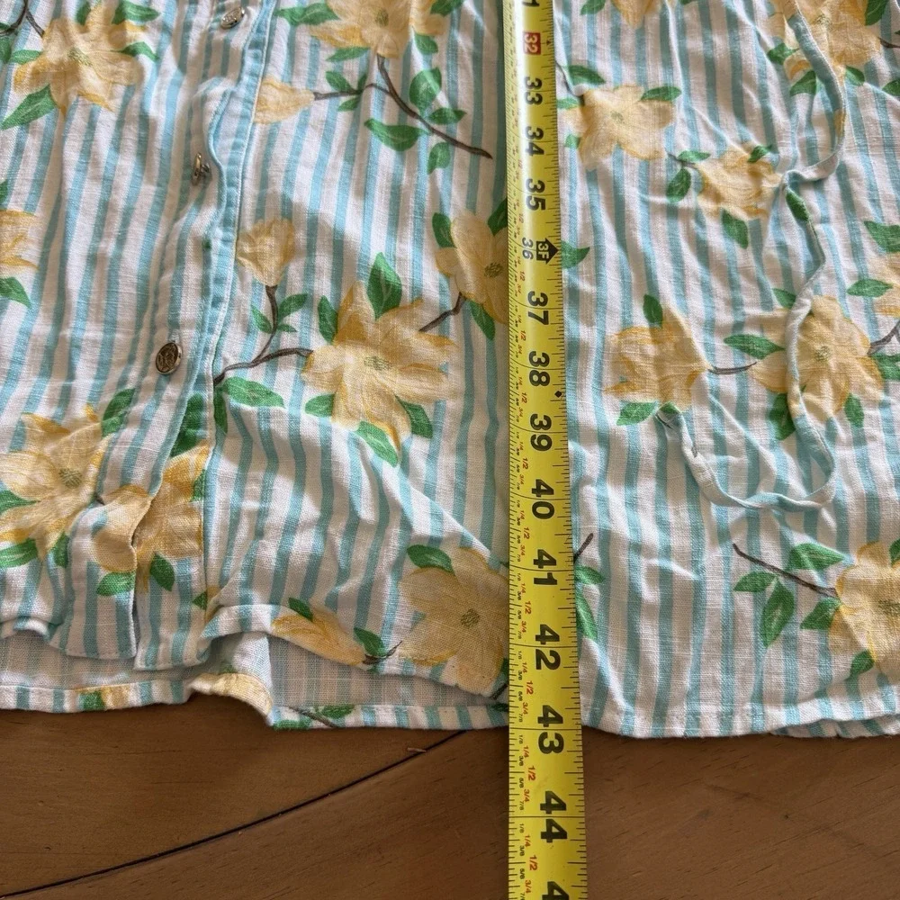 Draper James RSVP Floral Stripe Shirt Dress Blue Yellow Linen Blend Midi M
